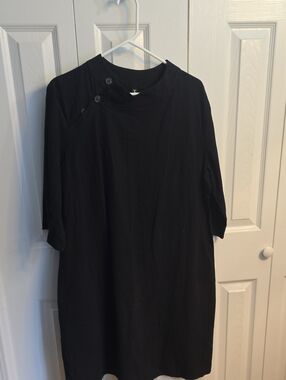 Women’s Black Midi Dress with Button Neck Detail